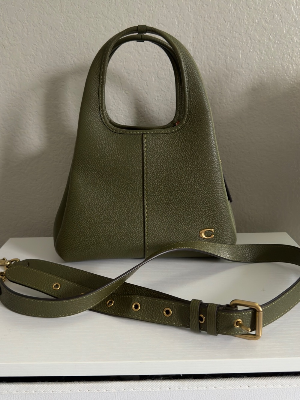 Coach Lana 23 Olive Green Structured Pebbled Leather Shoulder Bag
